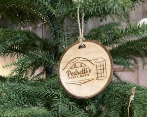 Barn Ornament with greenery_E7570
